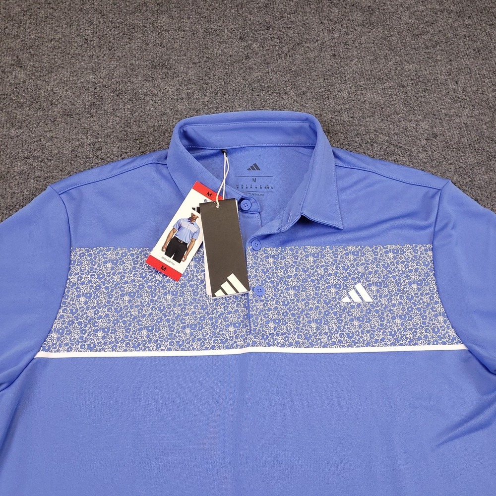 NWT Adidas Golf Polo Mens Medium Performance Stretch Floral Stripe - Picture 7 of 16